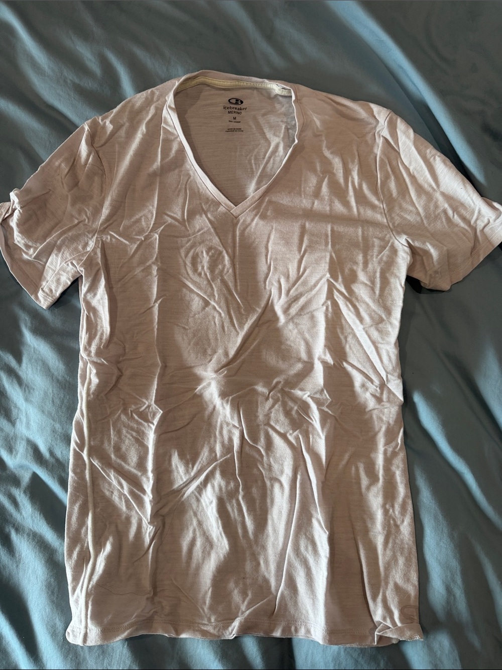 Icebreaker Men's V-Neck Tee in Light Beige